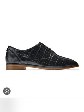 Cole Haan Black Leather Croc-Embossed Women's Oxford Shoes